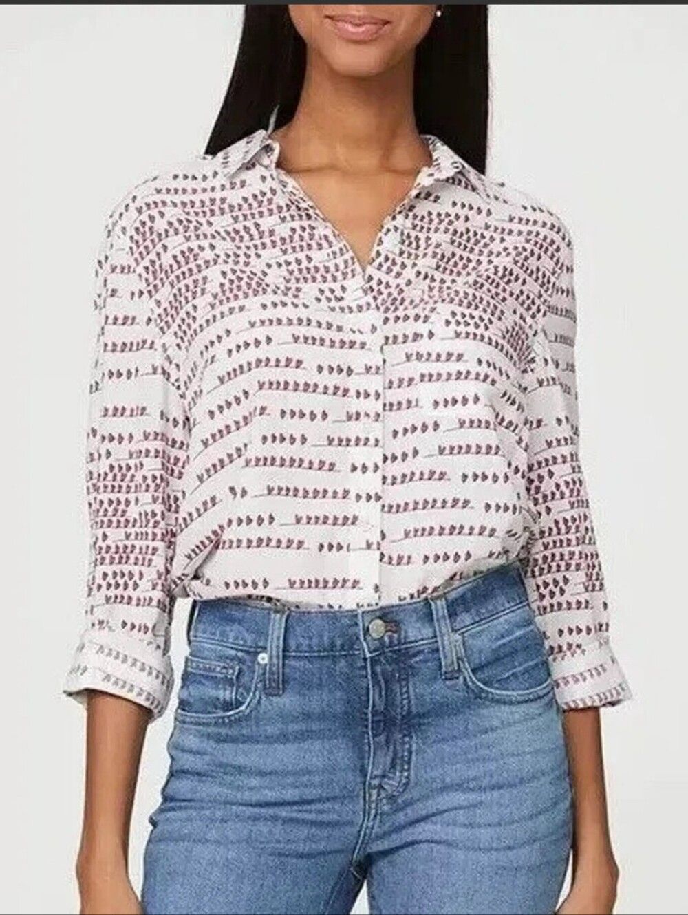 Beach Lunch Lounge Alanna White Heart Strings Print Button Blouse Plus 1X